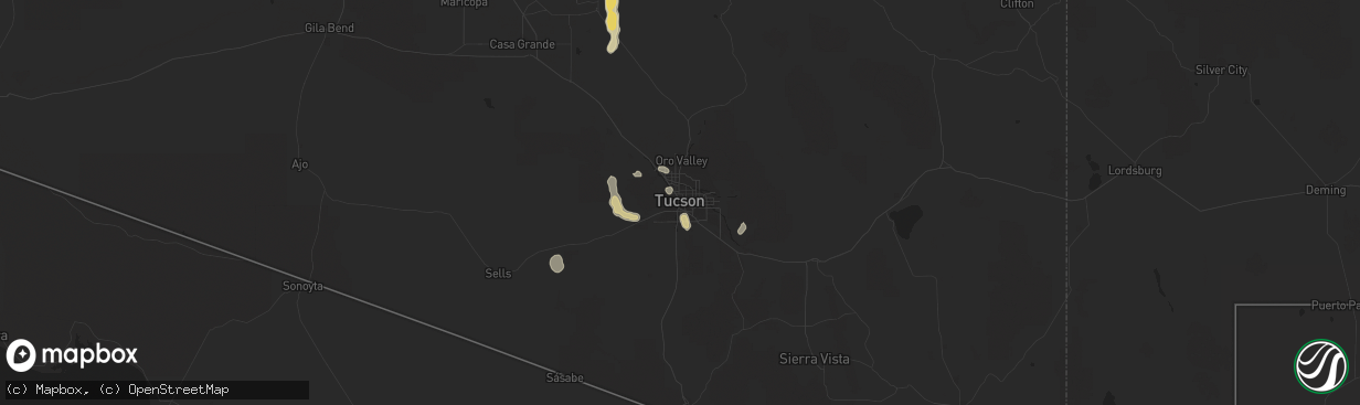 Hail map in Tucson, AZ on September 2, 2018