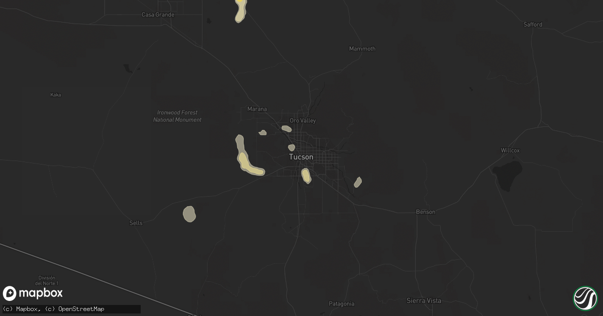 Hail map in Tucson, AZ on September 2, 2018