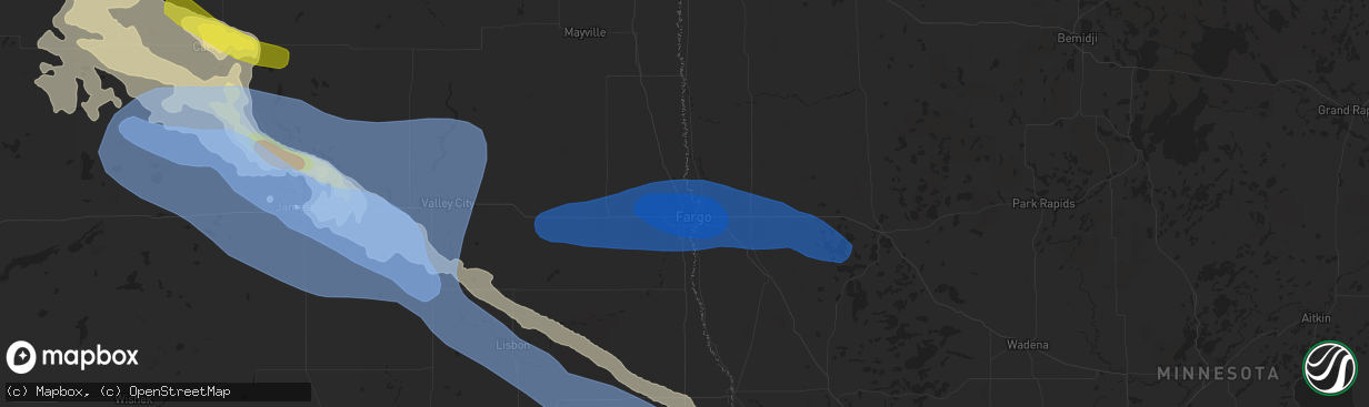 Hail map in Fargo, ND on September 2, 2019