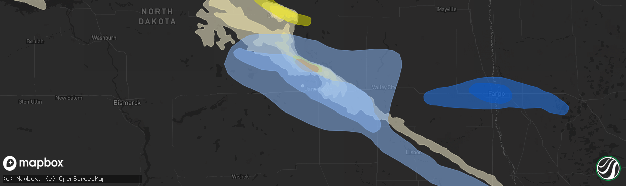 Hail map in Jamestown, ND on September 2, 2019