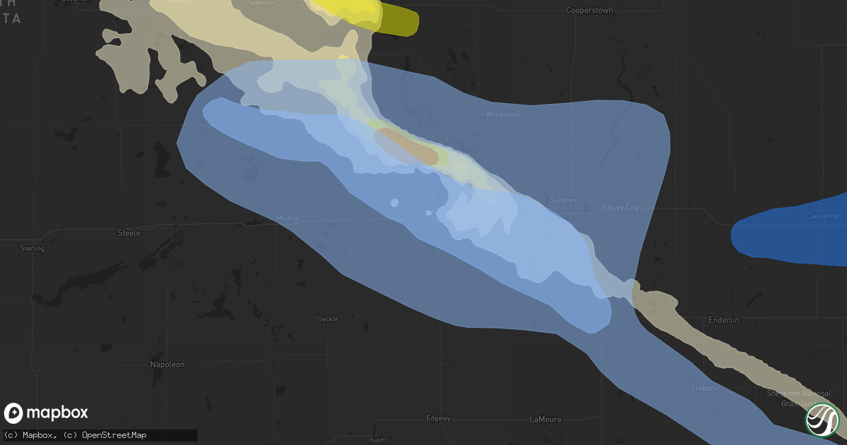 Hail map in Jamestown, ND on September 2, 2019