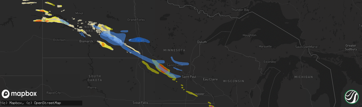 Hail map in Minnesota on September 2, 2019