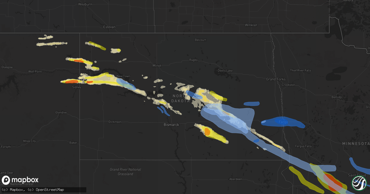 Hail map in North Dakota on September 2, 2019