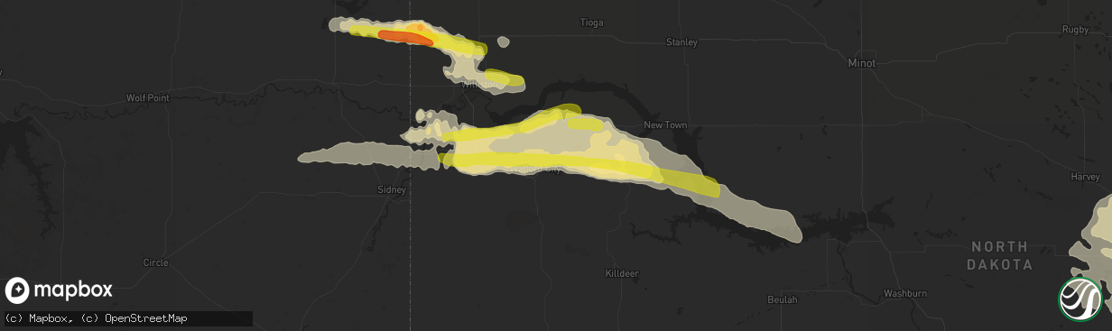 Hail map in Watford City, ND on September 2, 2019