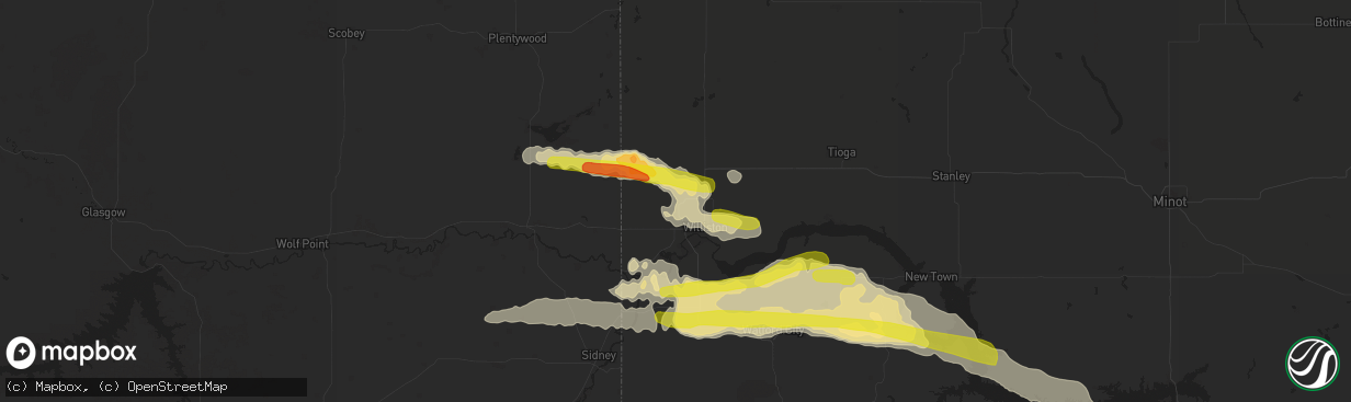 Hail map in Williston, ND on September 2, 2019