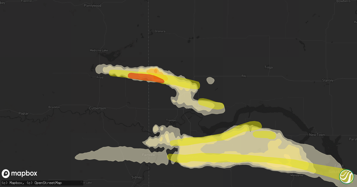 Hail map in Williston, ND on September 2, 2019