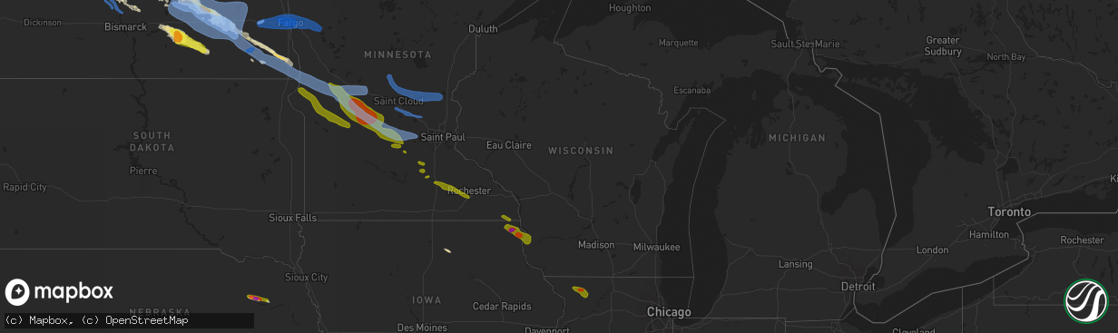 Hail map in Wisconsin on September 2, 2019