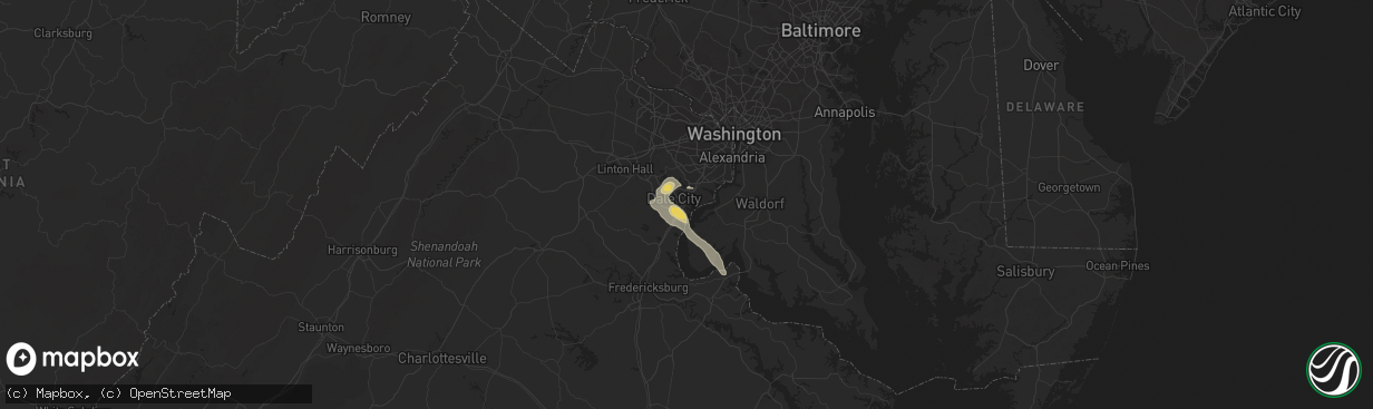 Hail map in Woodbridge, VA on September 2, 2019