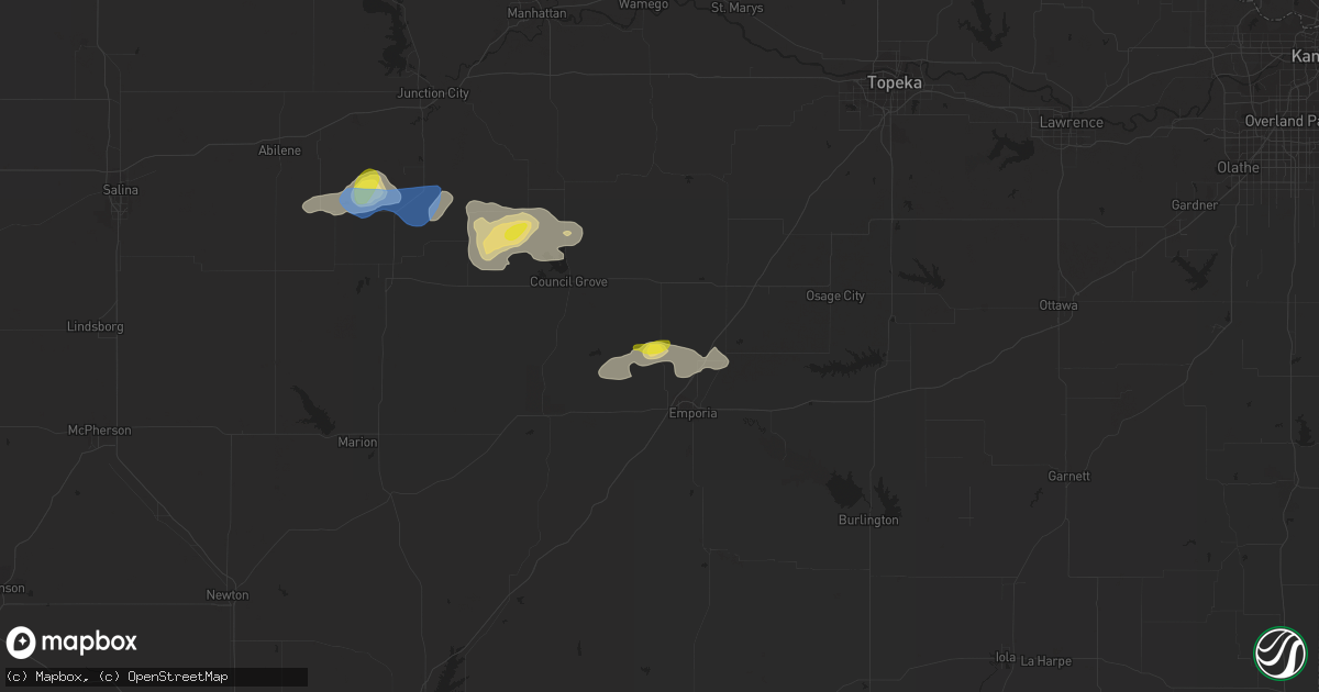 Hail map in Americus, KS on September 2, 2021