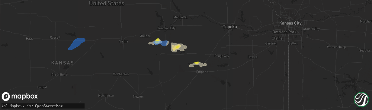 Hail map in Council Grove, KS on September 2, 2021