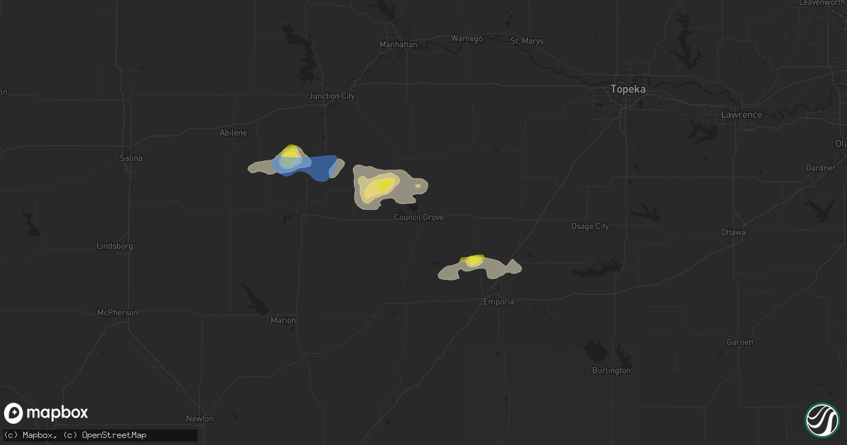 Hail map in Council Grove, KS on September 2, 2021