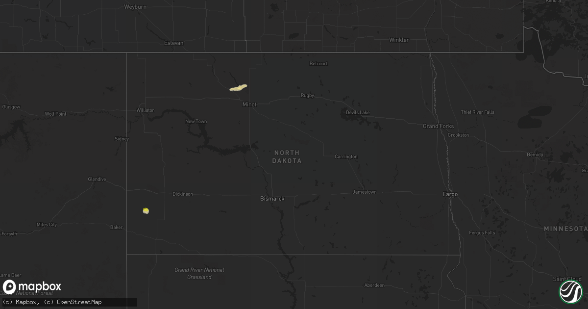 Hail map in North Dakota on September 2, 2021