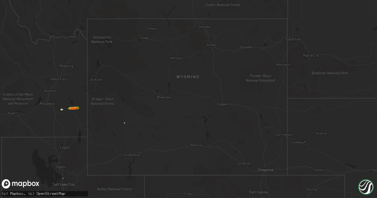 Hail map in Wyoming on September 2, 2021