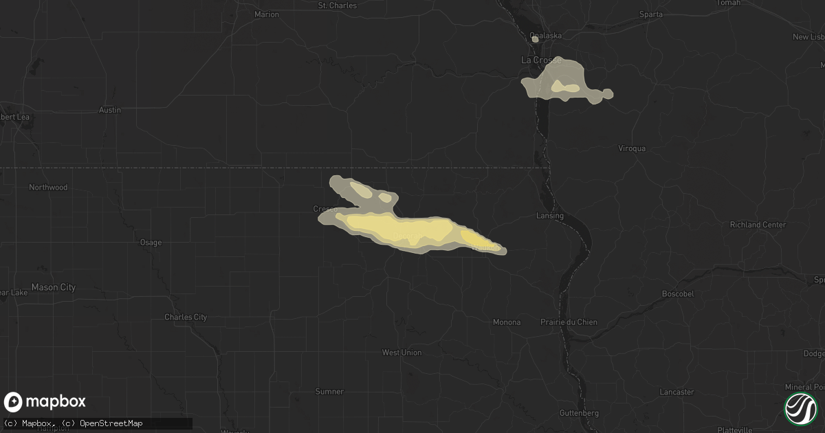 Hail map in Decorah, IA on September 2, 2022