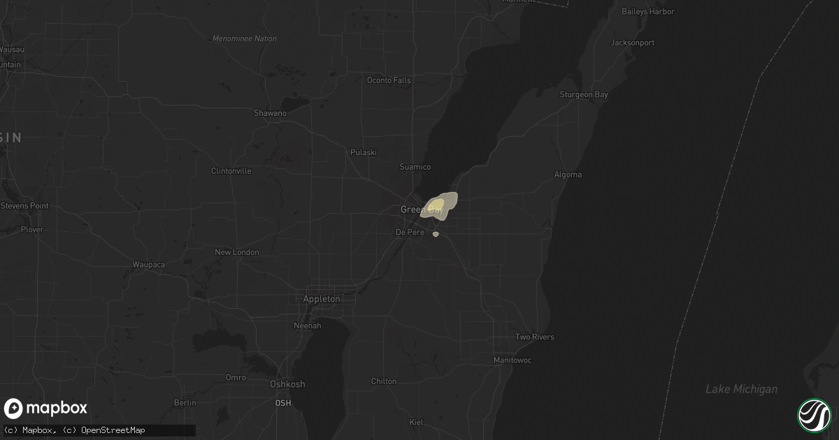 Hail map in Green Bay, WI on September 2, 2022