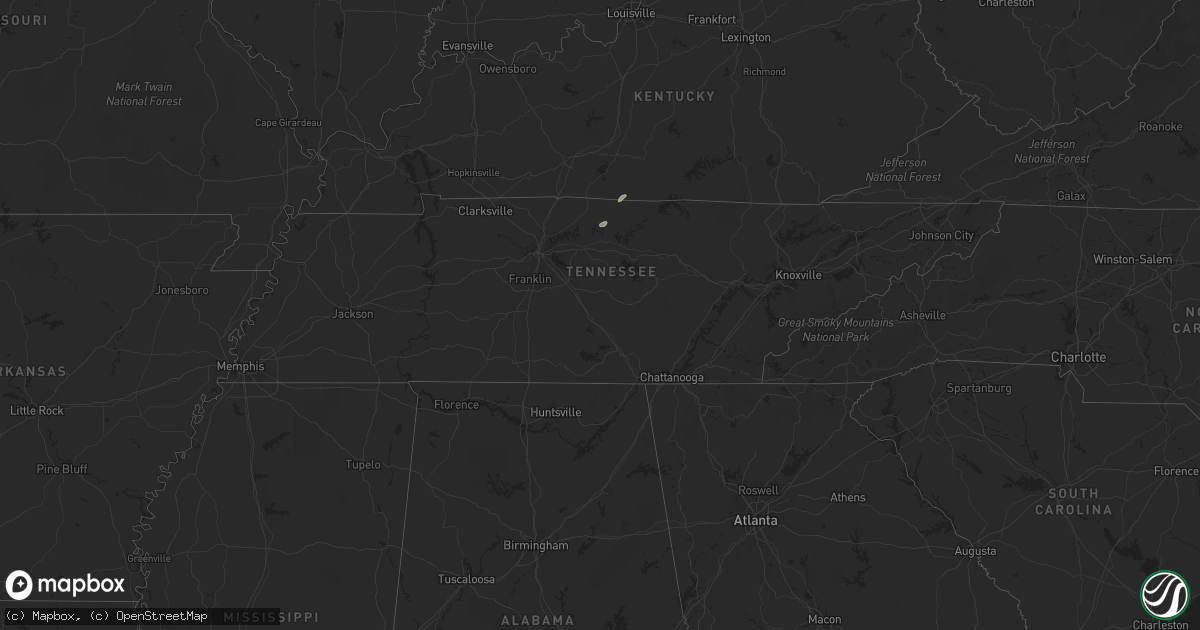 Hail map in Tennessee on September 2, 2022