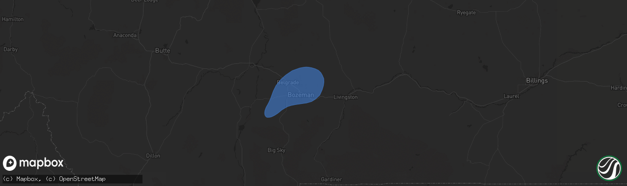 Hail map in Bozeman, MT on September 2, 2024