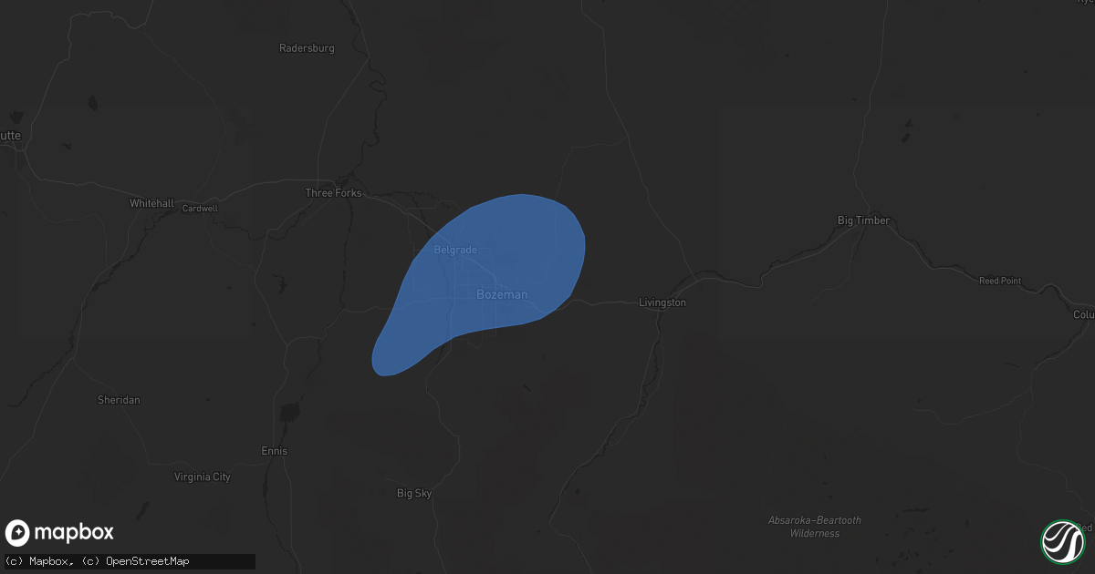 Hail map in Bozeman, MT on September 2, 2024