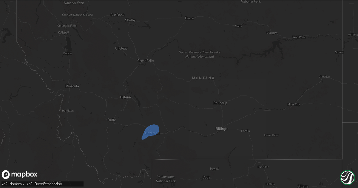 Hail map in Montana on September 2, 2024
