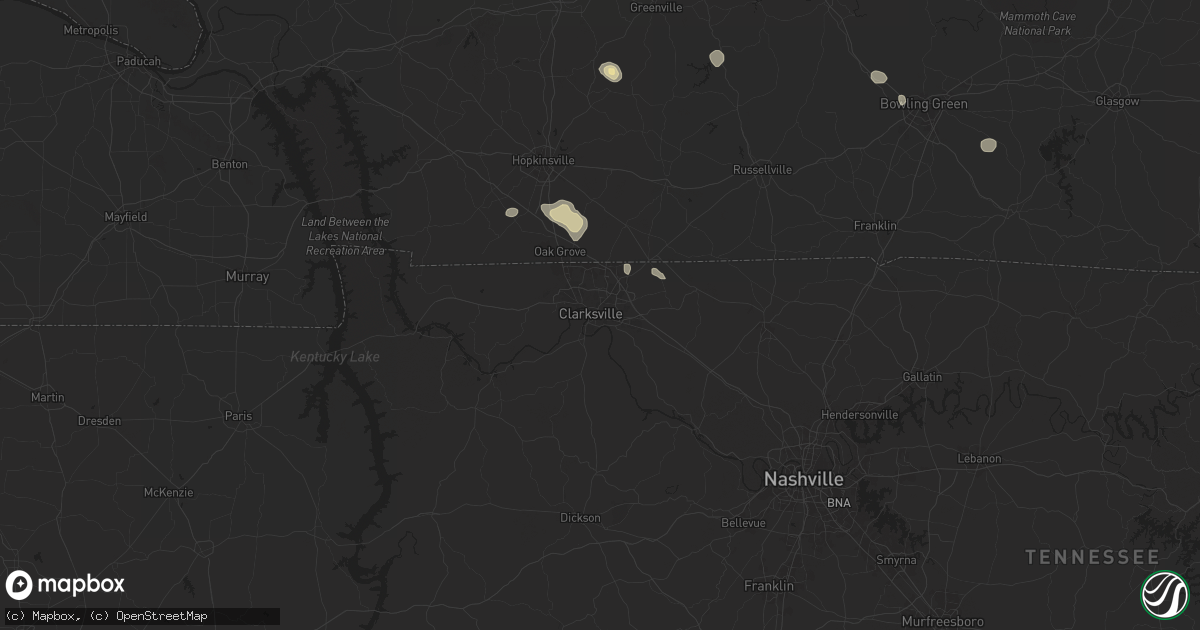 Hail map in Clarksville, TN on September 2, 2025