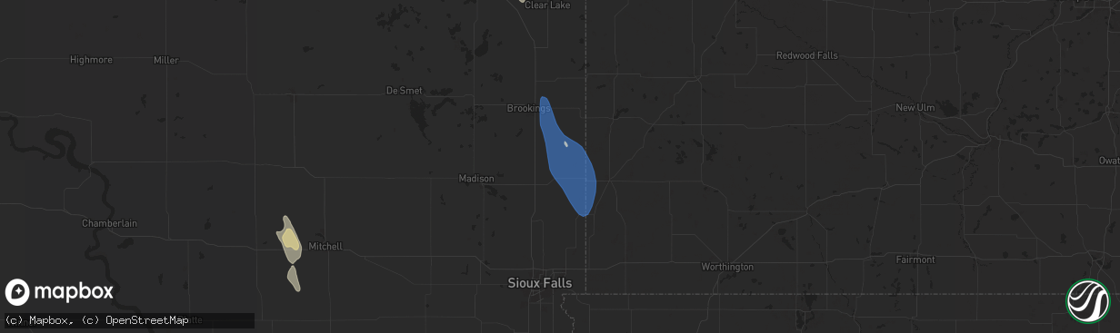 Hail map in Flandreau, SD on September 2, 2025