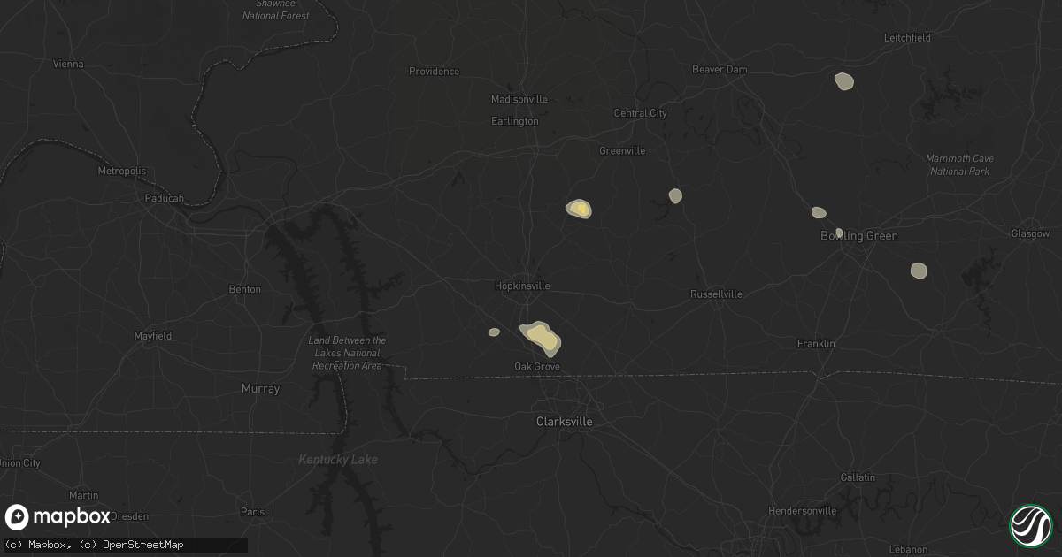 Hail map in Hopkinsville, KY on September 2, 2025