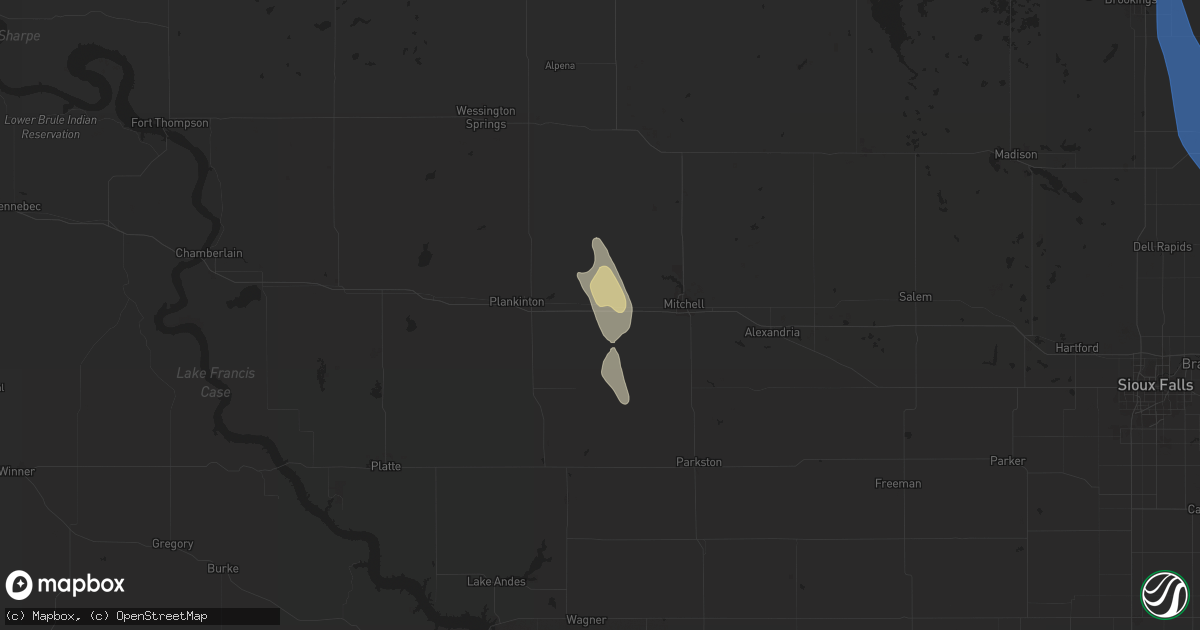 Hail map in Mount Vernon, SD on September 2, 2025