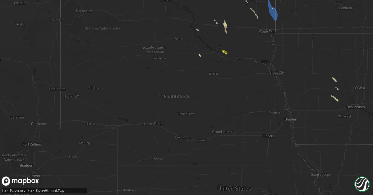 Hail map in Nebraska on September 2, 2025
