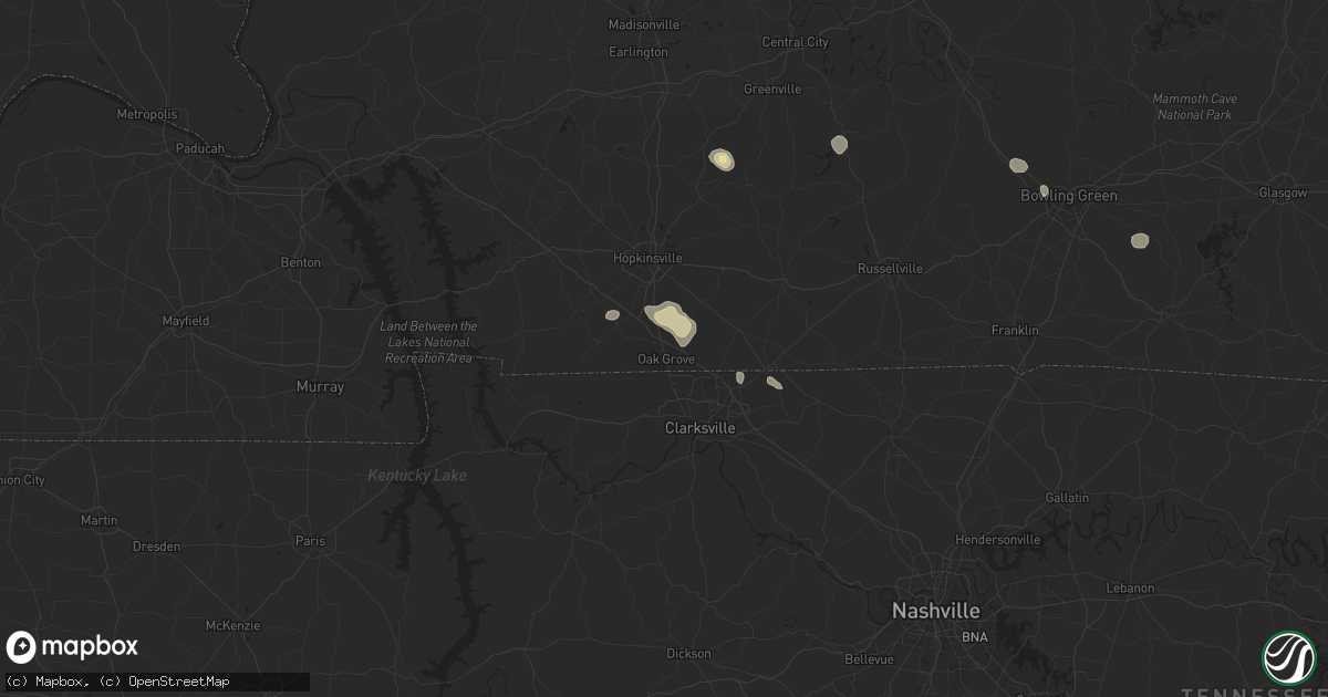 Hail map in Oak Grove, KY on September 2, 2025