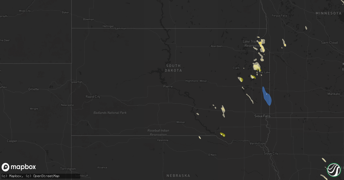 Hail map in South Dakota on September 2, 2025