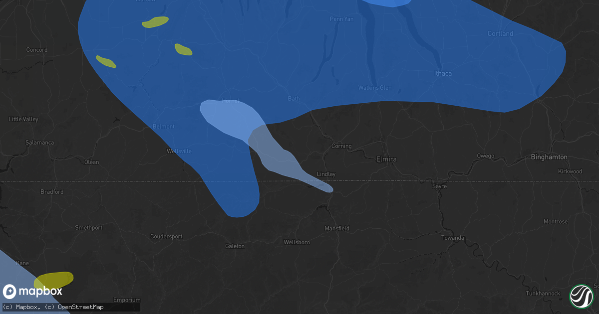Hail map in Addison, NY on September 2, 2026