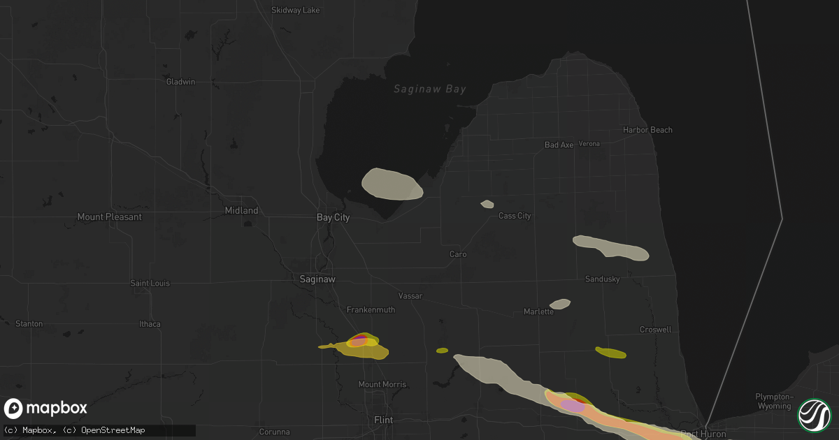 Hail map in Akron, MI on September 2, 2026