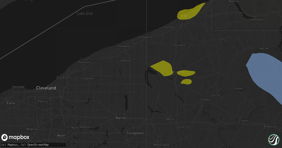 Hail map in Andover, OH on September 2, 2026