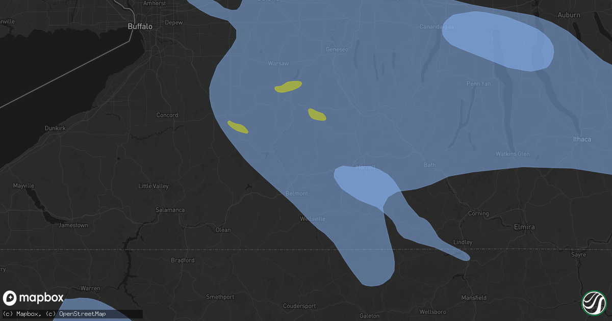 Hail map in Angelica, NY on September 2, 2026