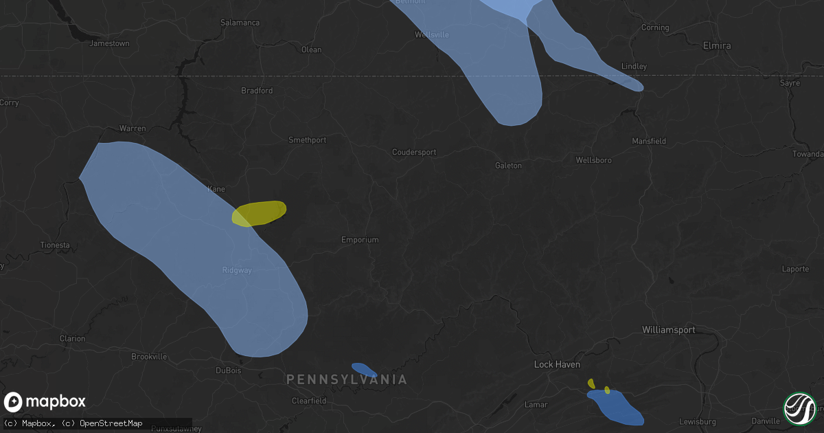 Hail map in Austin, PA on September 2, 2026