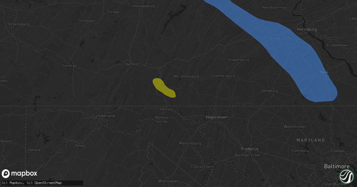 Hail map in Big Cove Tannery, PA on September 2, 2026