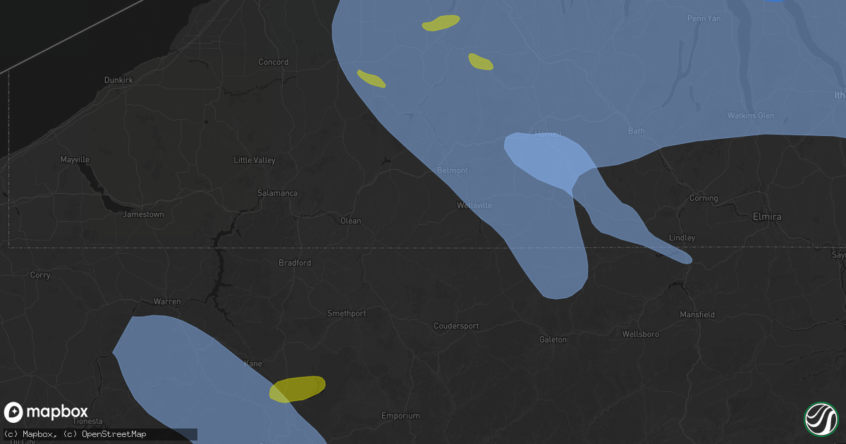 Hail map in Bolivar, NY on September 2, 2026