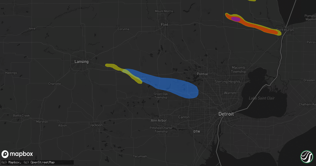 Hail map in Brighton, MI on September 2, 2026
