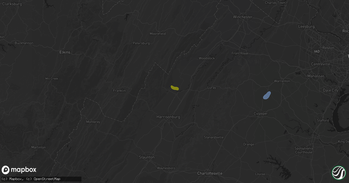 Hail map in Broadway, VA on September 2, 2026
