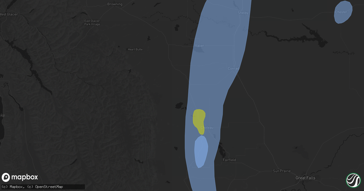 Hail map in Bynum, MT on September 2, 2026