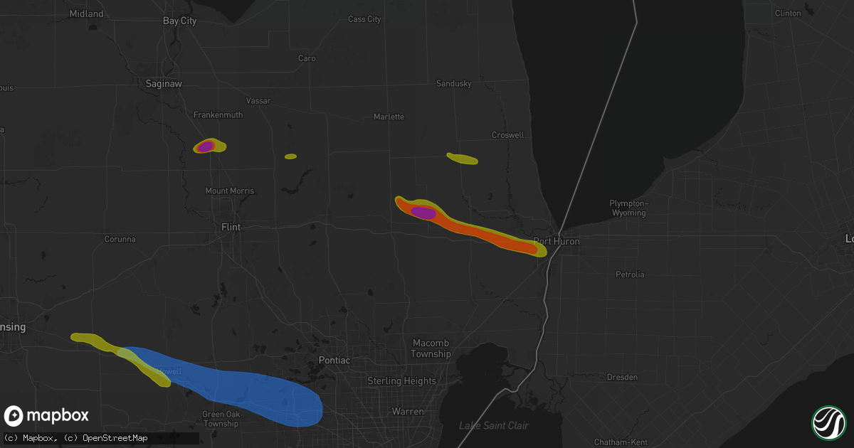 Hail map in Capac, MI on September 2, 2026