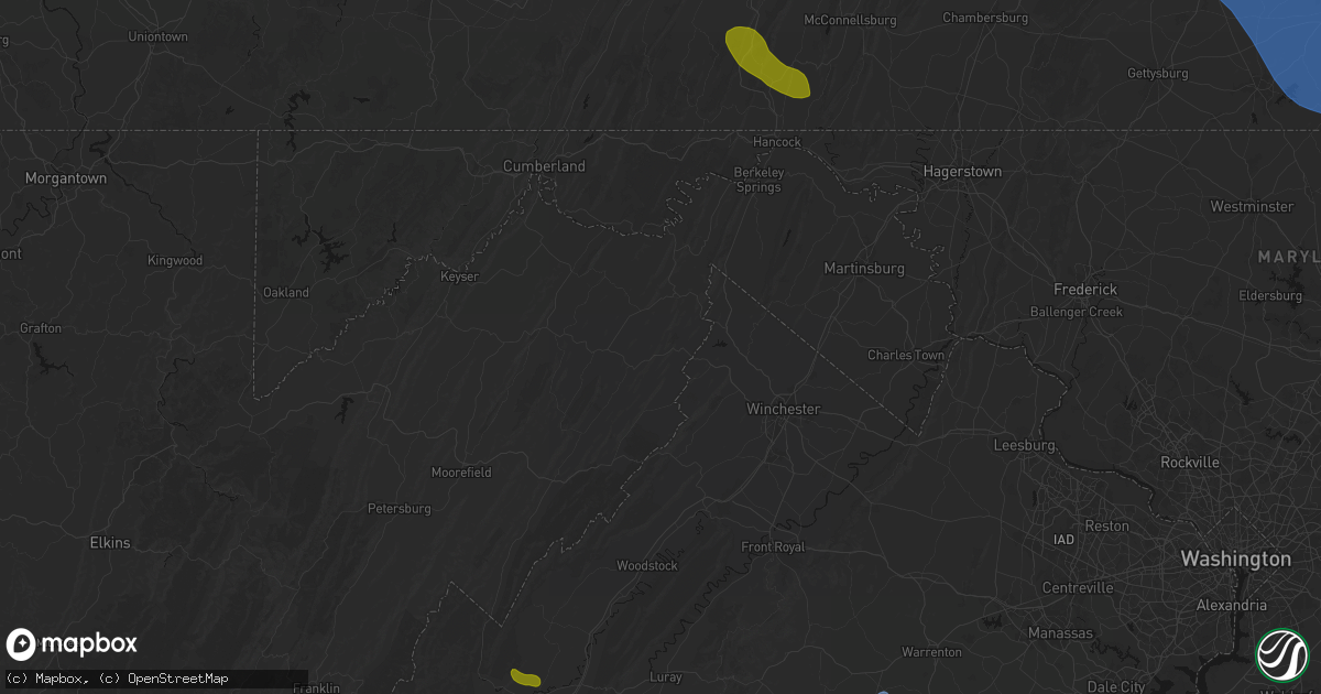 Hail map in Capon Bridge, WV on September 2, 2026