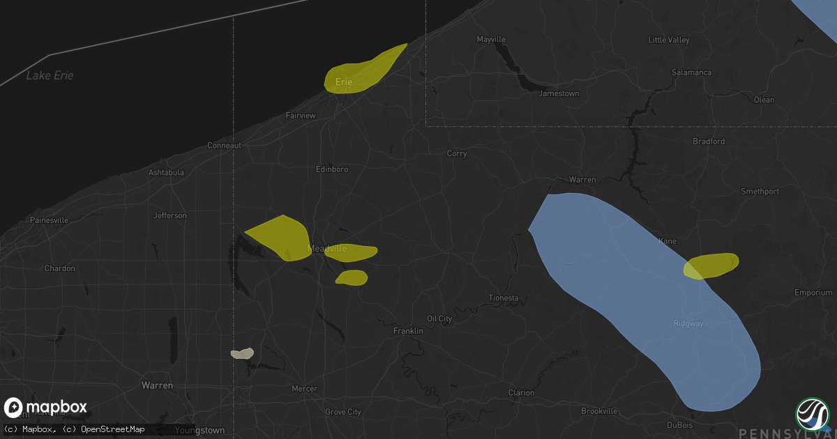 Hail map in Centerville, PA on September 2, 2026