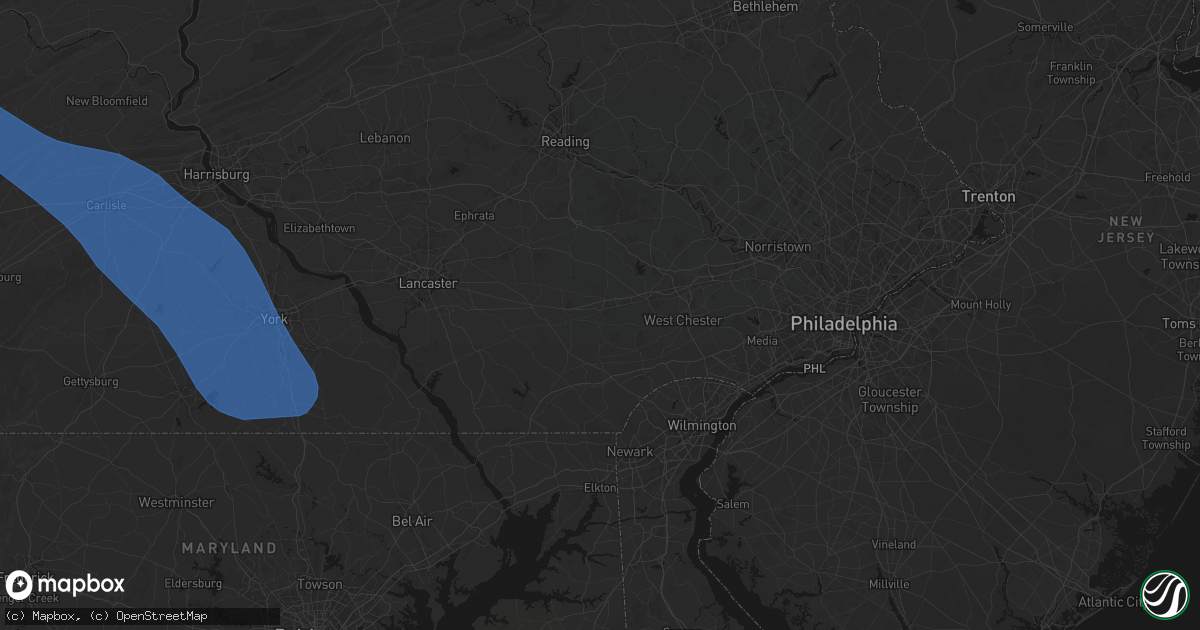 Hail map in Coatesville, PA on September 2, 2026