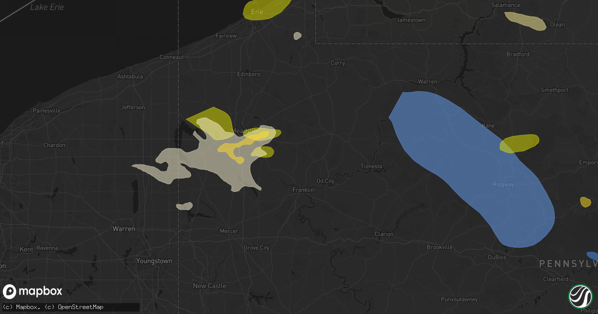 Hail map in Cooperstown, PA on September 2, 2026