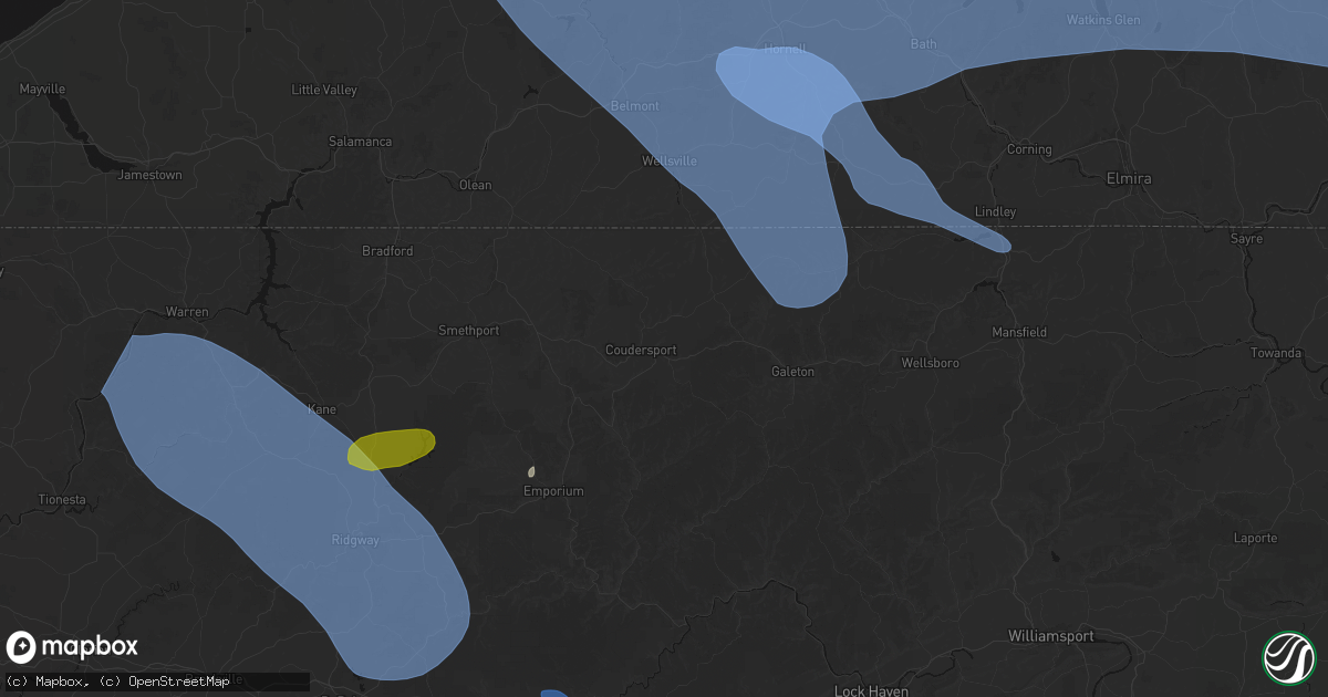 Hail map in Coudersport, PA on September 2, 2026