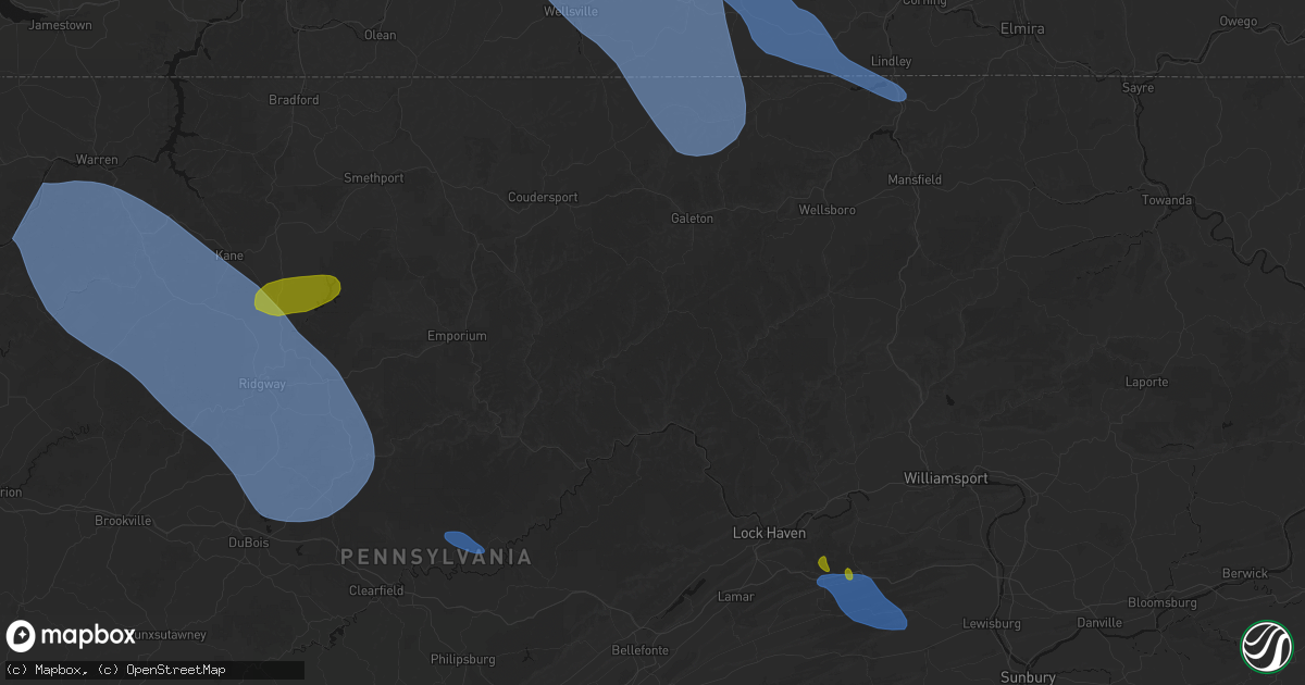 Hail map in Cross Fork, PA on September 2, 2026