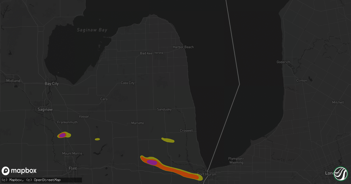 Hail map in Deckerville, MI on September 2, 2026