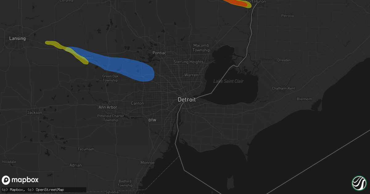 Hail map in Detroit, MI on September 2, 2026