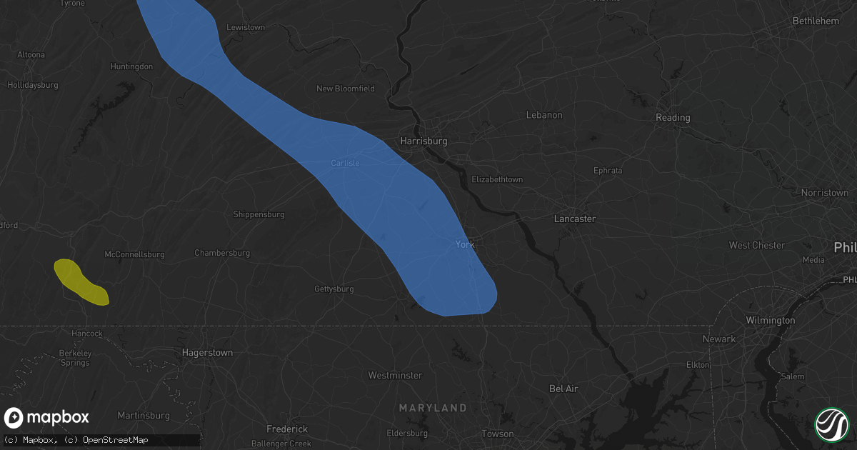 Hail map in Dover, PA on September 2, 2026